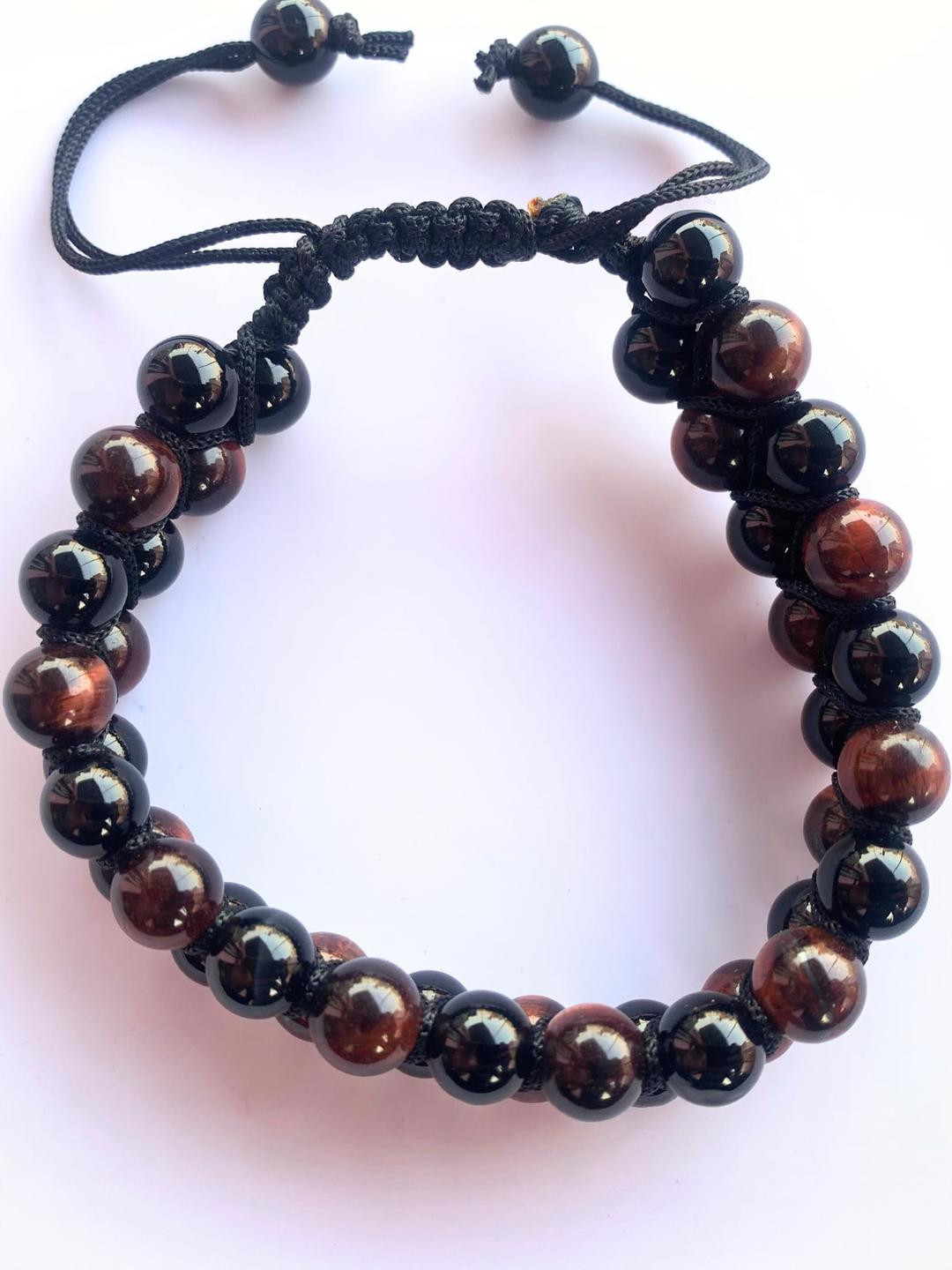 Apnisanskriti Unisex Black Onyx Shine Red Tiger Stone Bracelet
