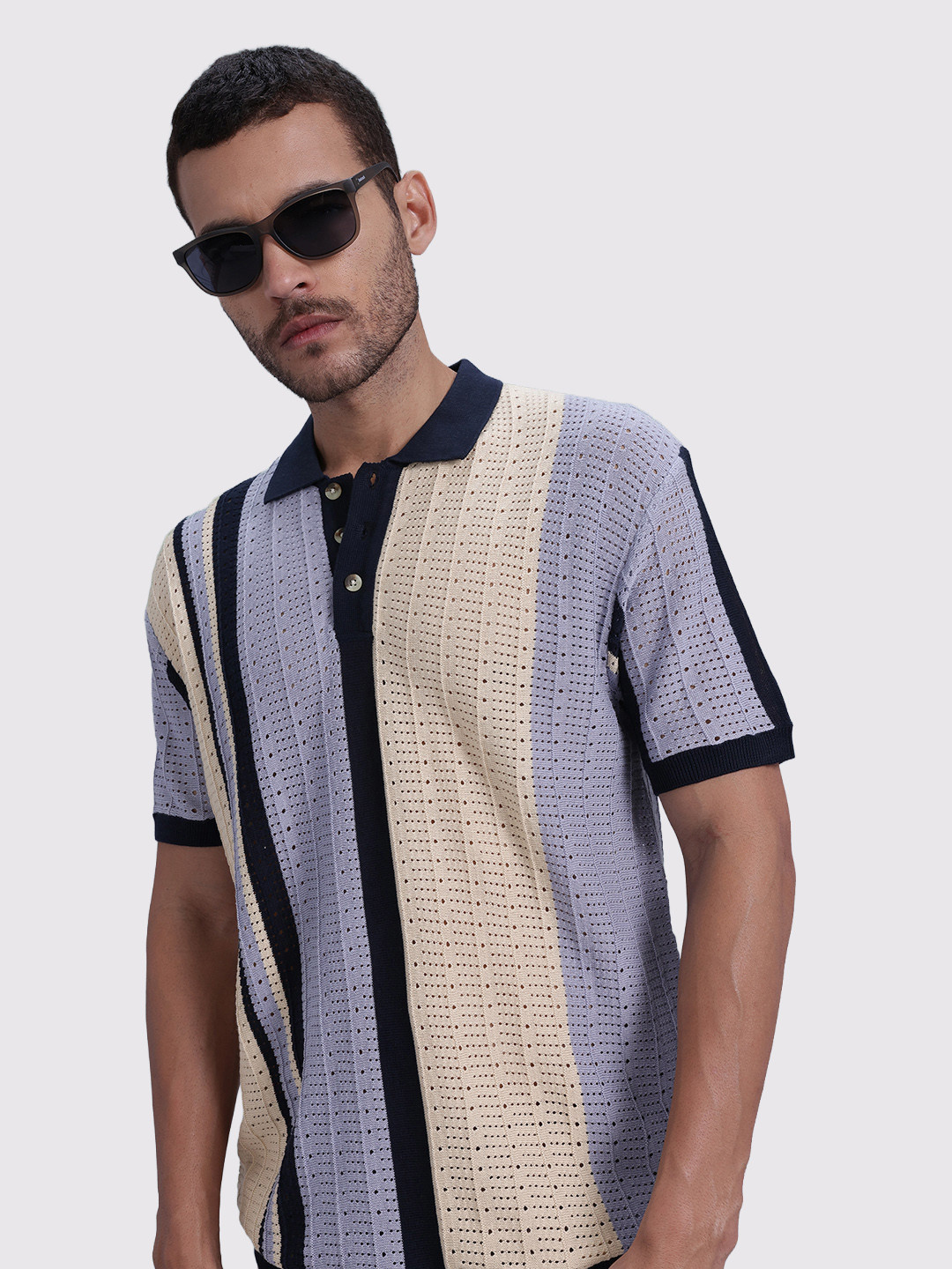 The Roadster Life Co. Open Weave Knitted Polo T-shirt
