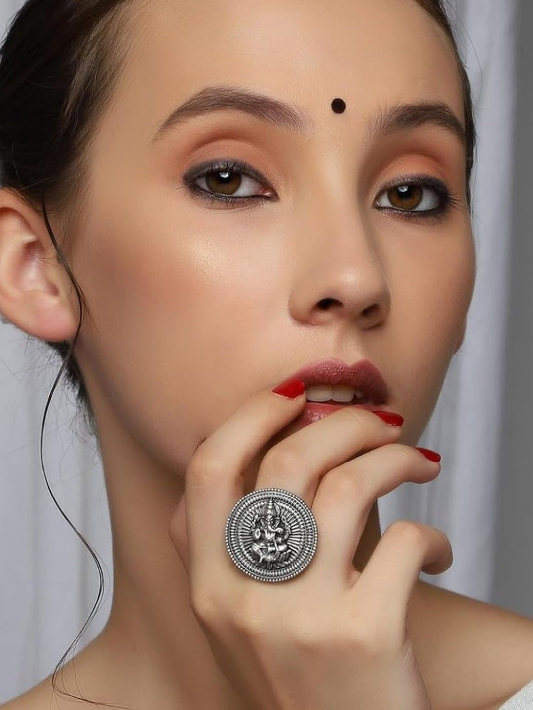 Dulcett Silver-Plated Oxidized Ganesha Finger Ring