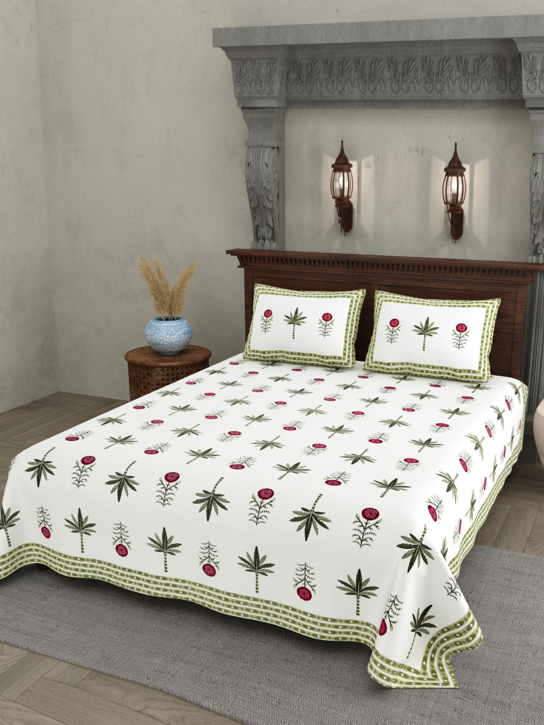 JAIPUR PRIME Multicoloured Floral Cotton 200 TC Queen Superfine Bedsheet with 2 Pillow Covers-274.13 x 90 inches