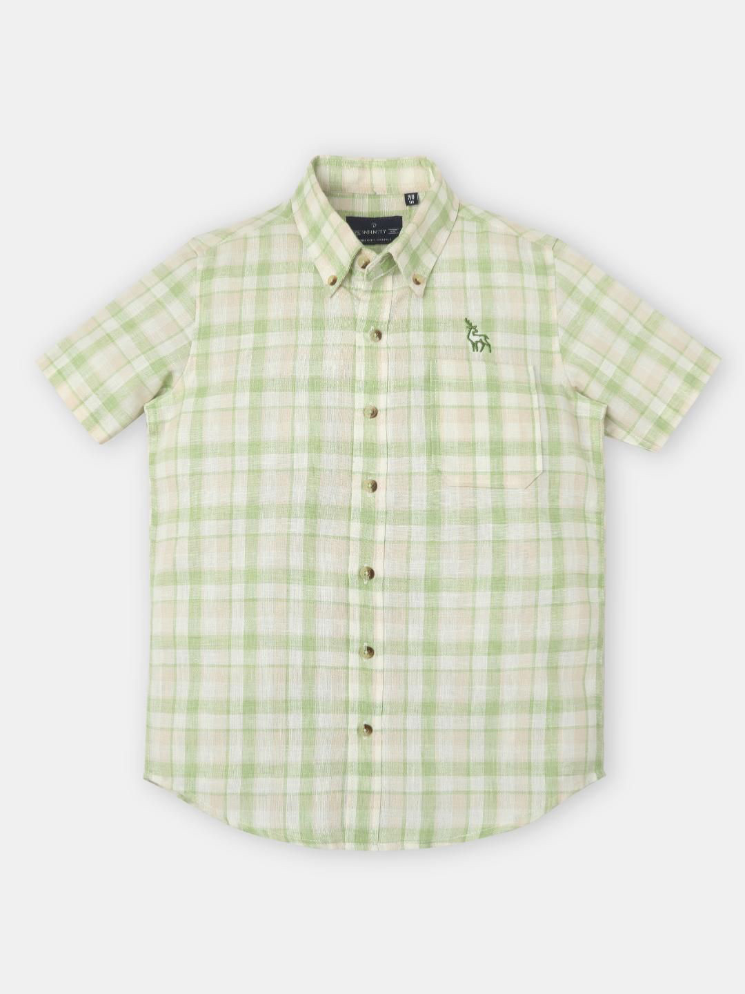 Infinity Boys Tailored Fit Checked Spread Collar Casual Cotton Shirt