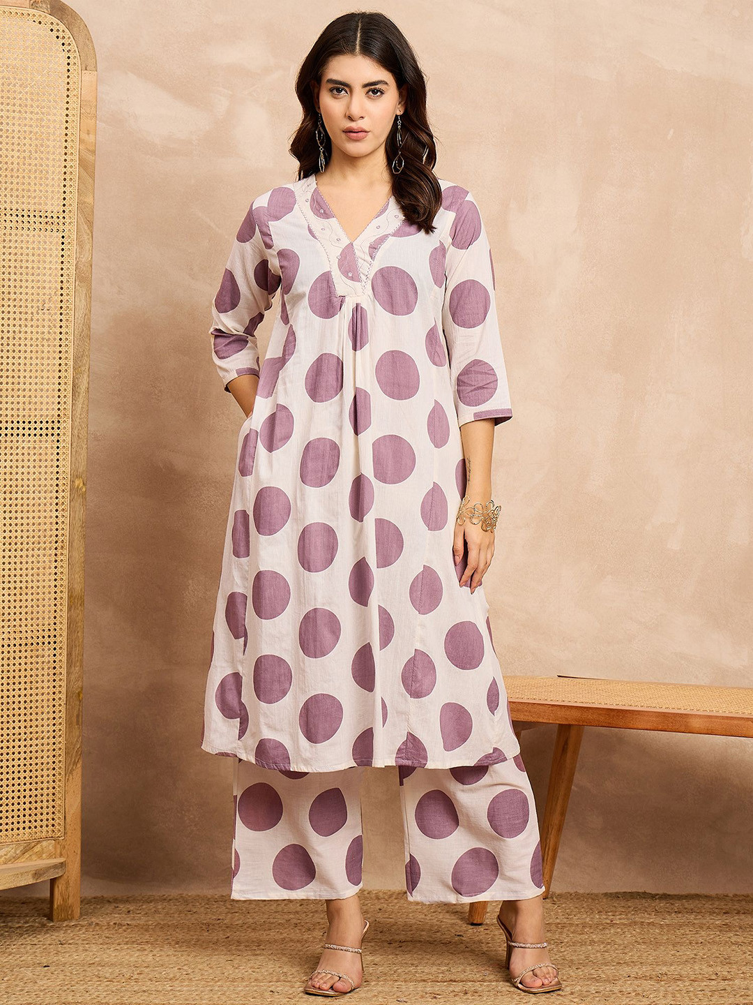 all about you Printed A-Line V Neck Tunic With Palazzos Co-Ords Set