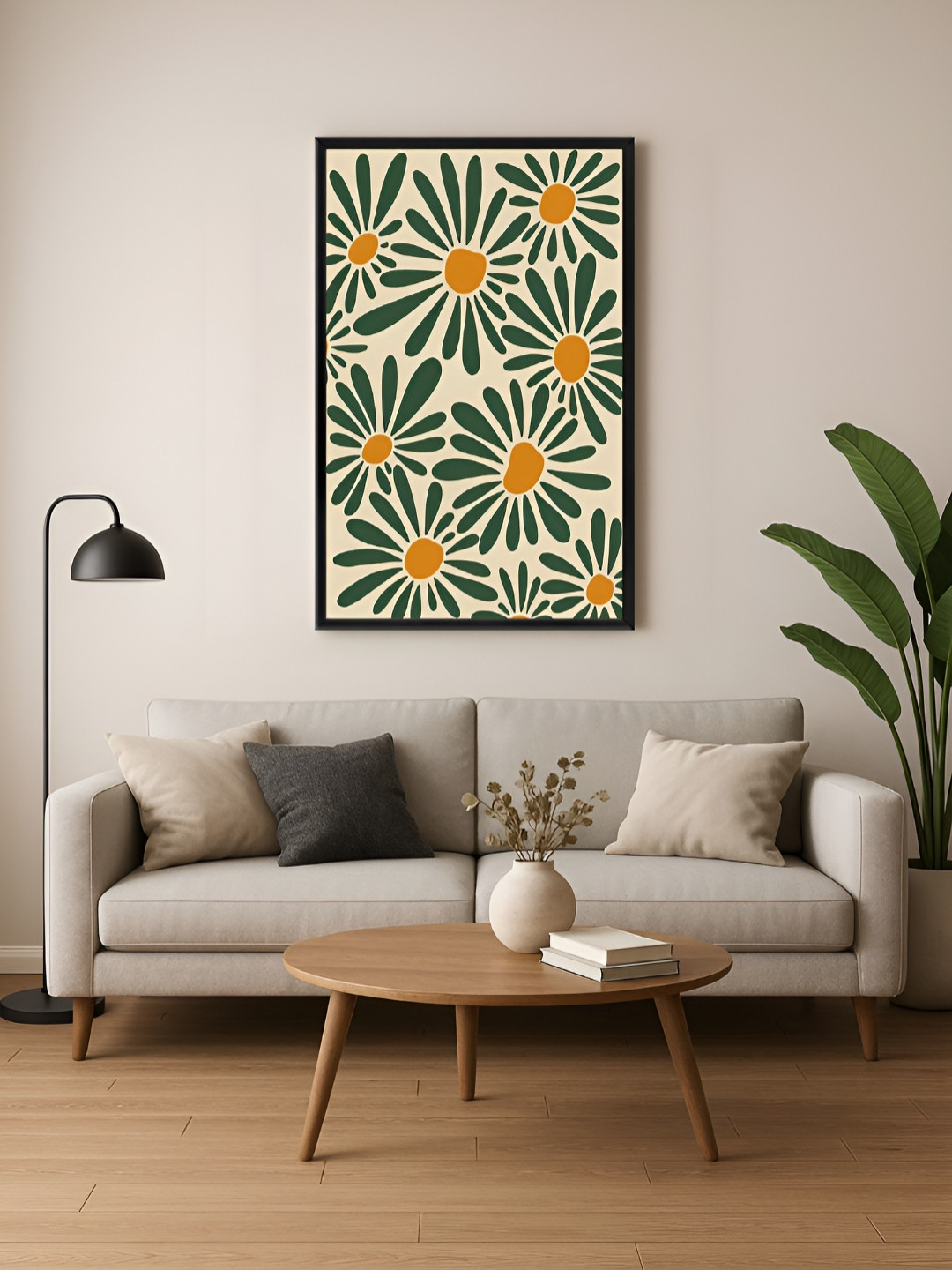 999Store Green & Yellow Retro Daisy Canvas Wall Art