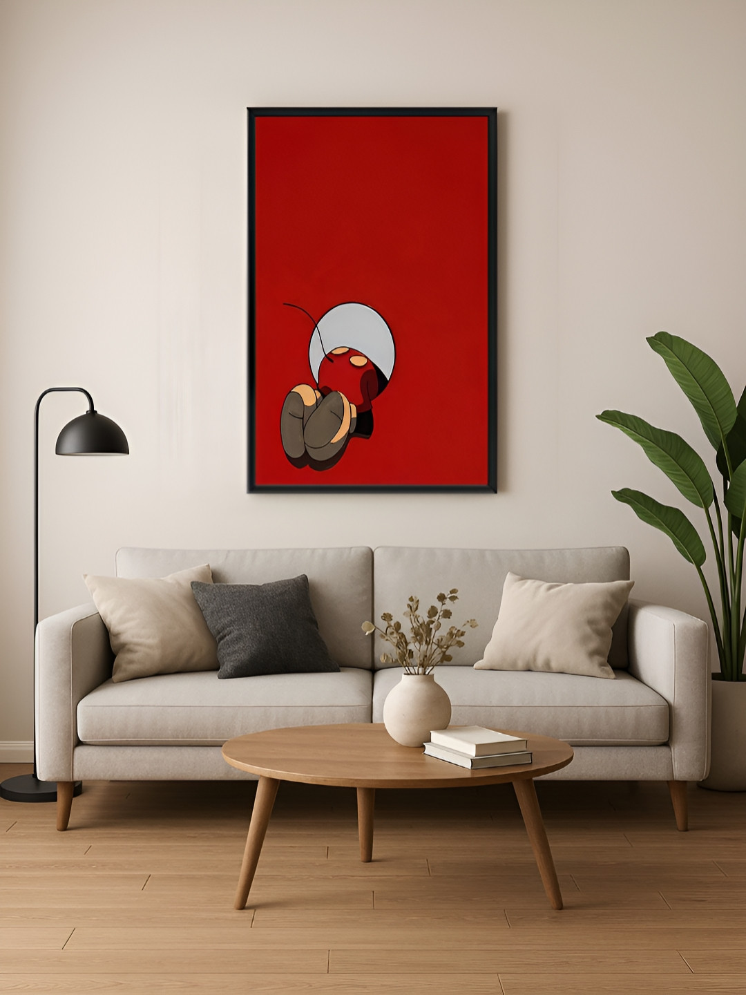 999Store Red & White 1 Piece Canvas Wall Paintings