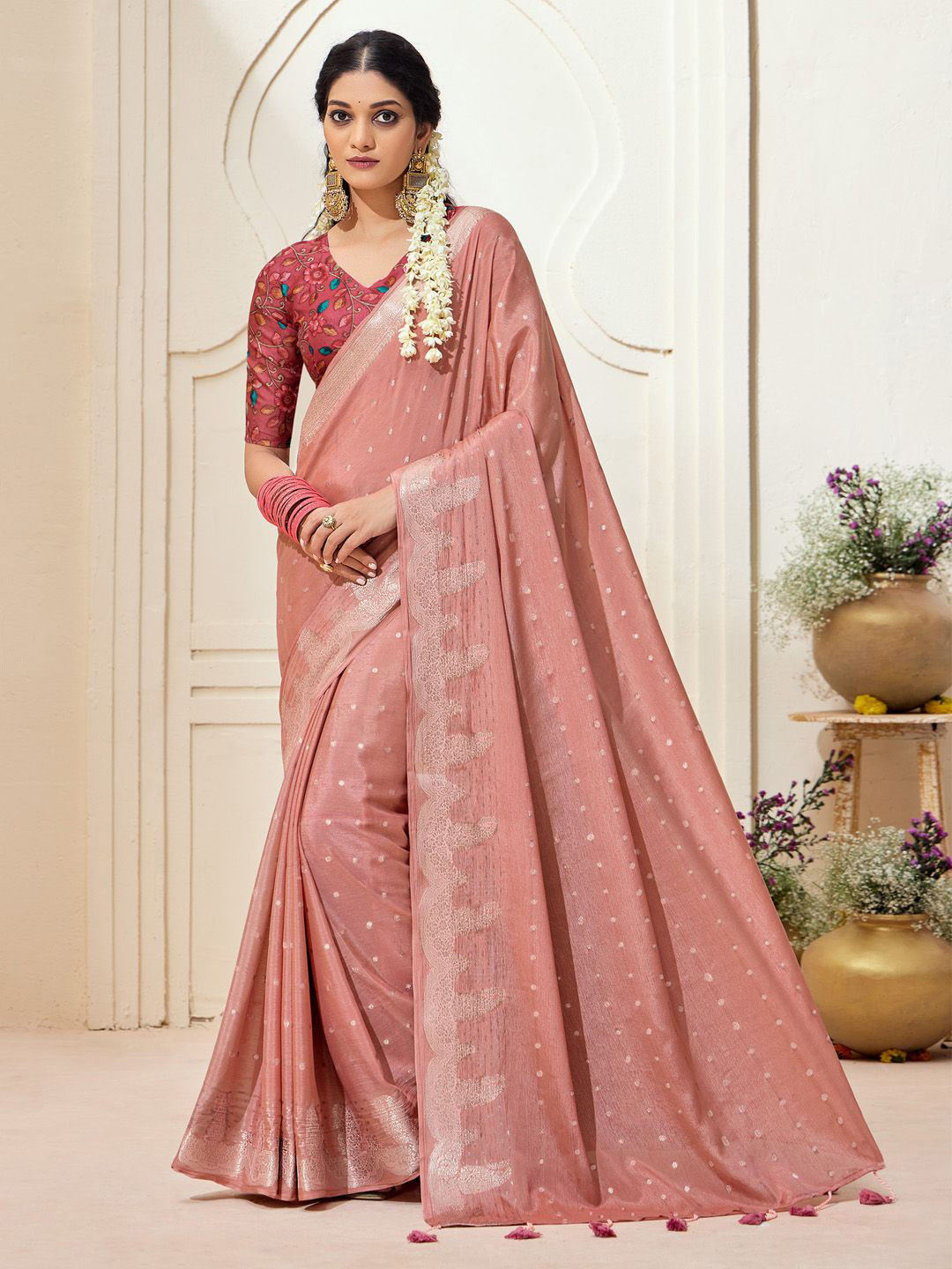 House of Pataudi Woven Design Traditional Wear Saree With Matching Unstitched Blouse