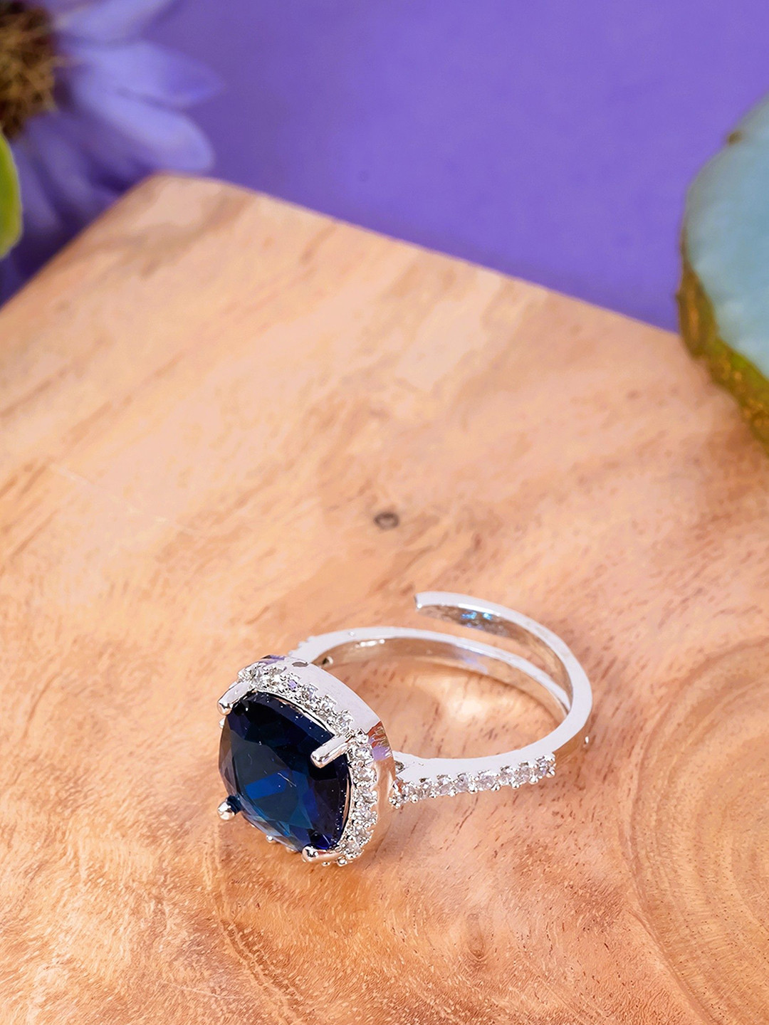 Manikya Rhodium Plating American Diamond Stone Studded Finger Ring