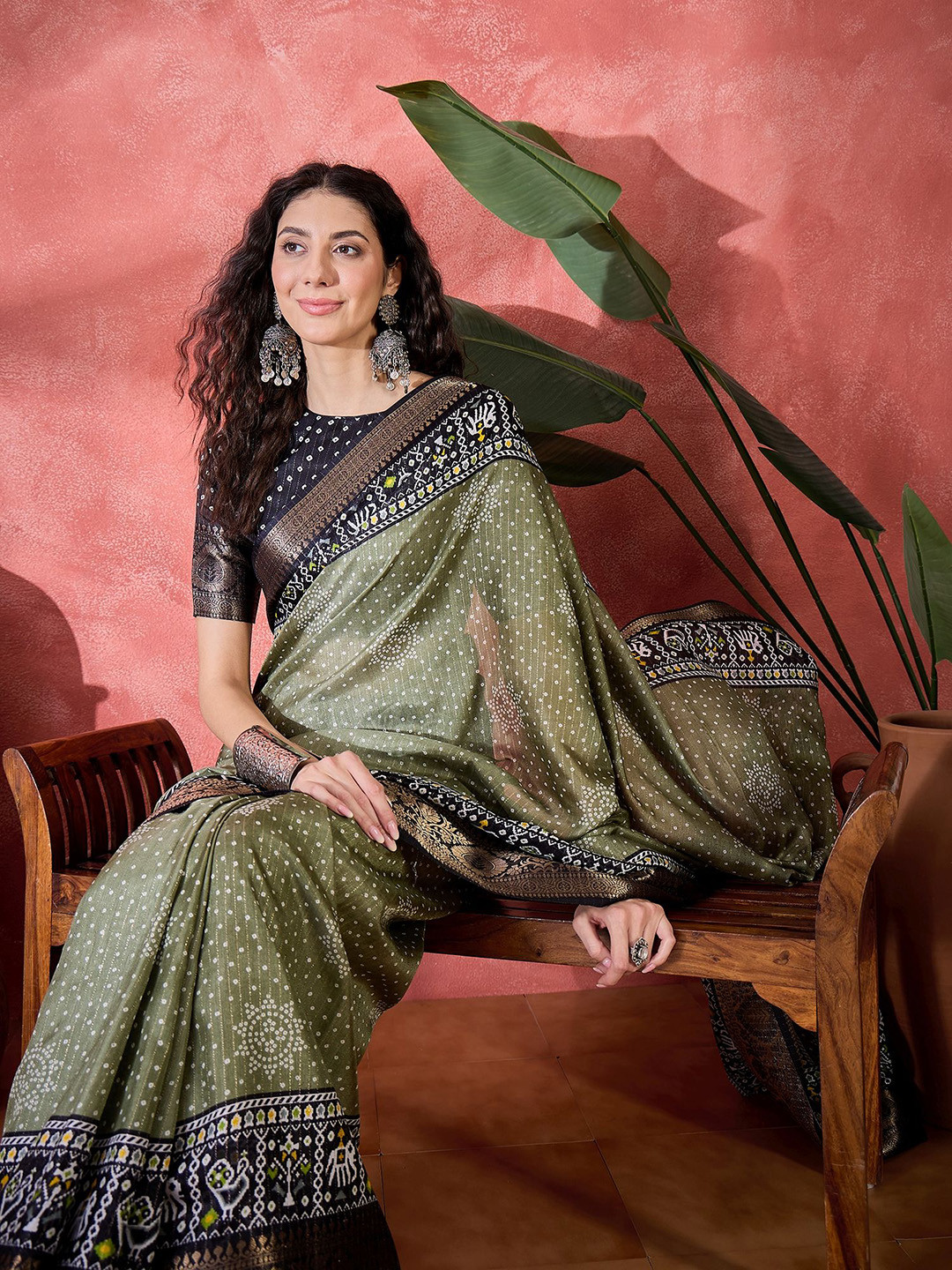 Sangria Printed Zari Silk Cotton Bandhani Saree