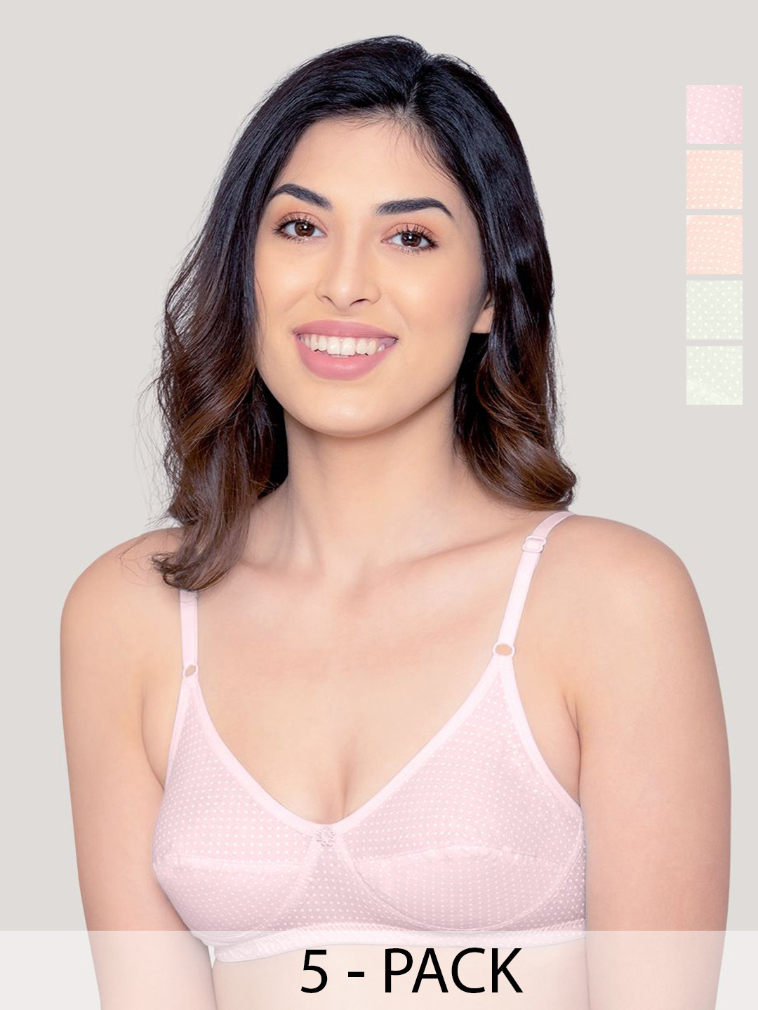 Kalyani Elin Women Pack of 5 Polka Dot Printed Full Coverage Non Padded Non-Wired Regular Everyday Bra