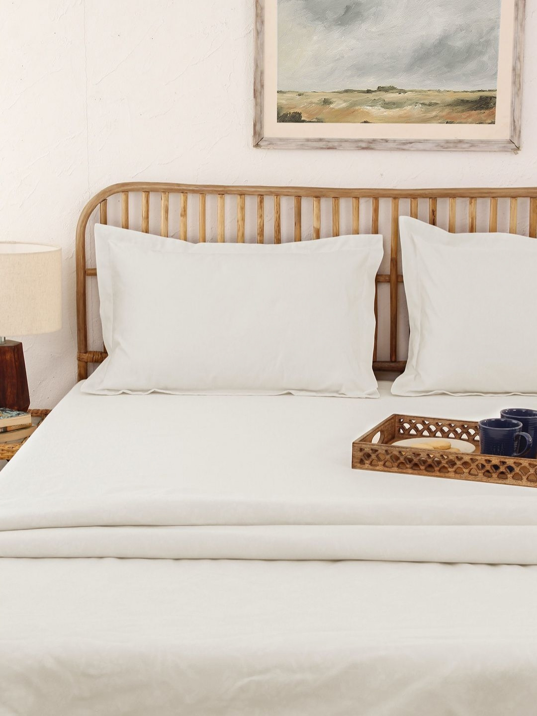 House This White Cotton Skin-Friendly 300 TC King Superfine Bedsheet with 2 Pillow Covers-108 x 108 inches