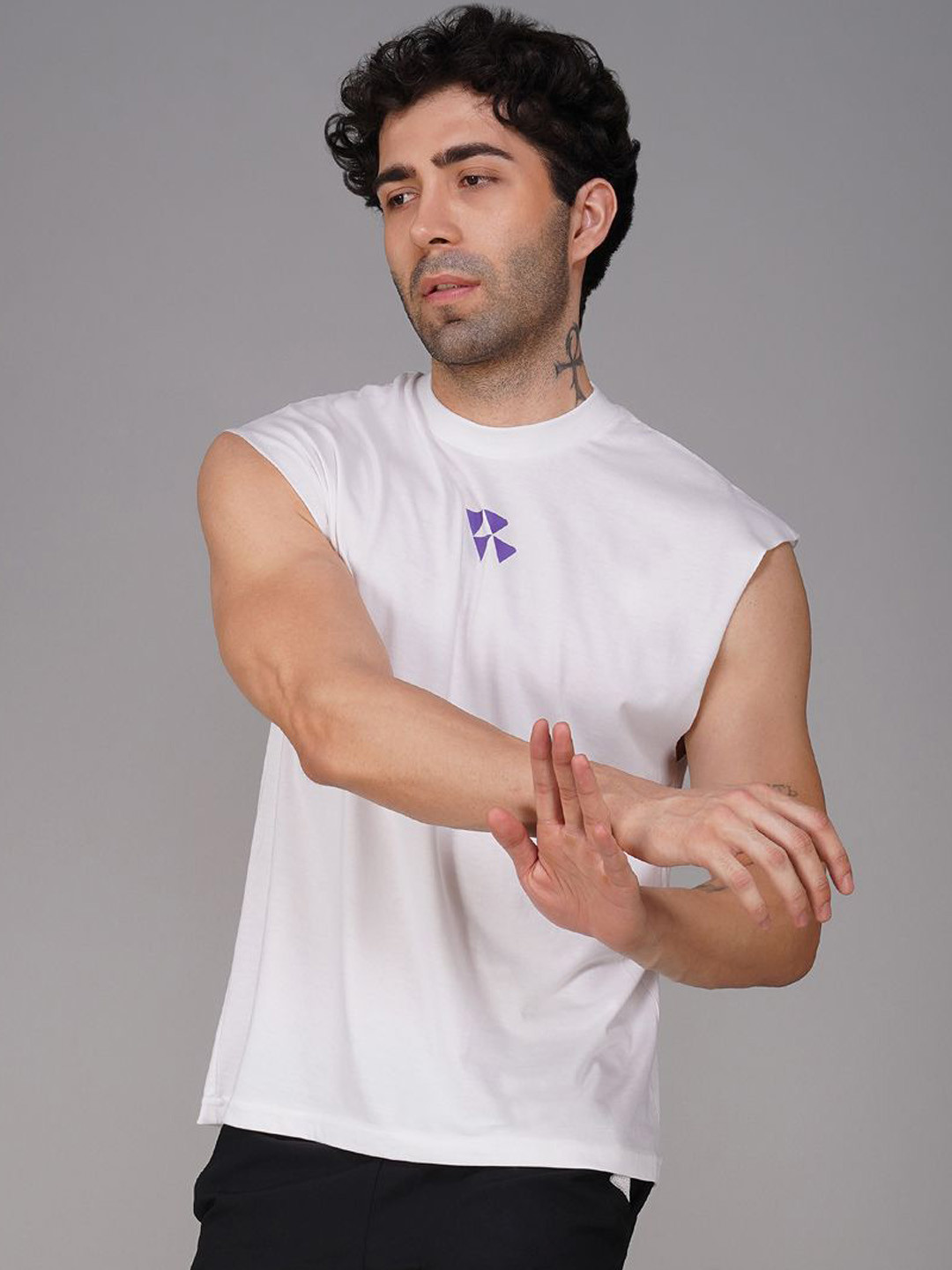 Brauch Printed Round Neck Gym Vest - M-VEST-BACK-DONTWASTE-WHT-S