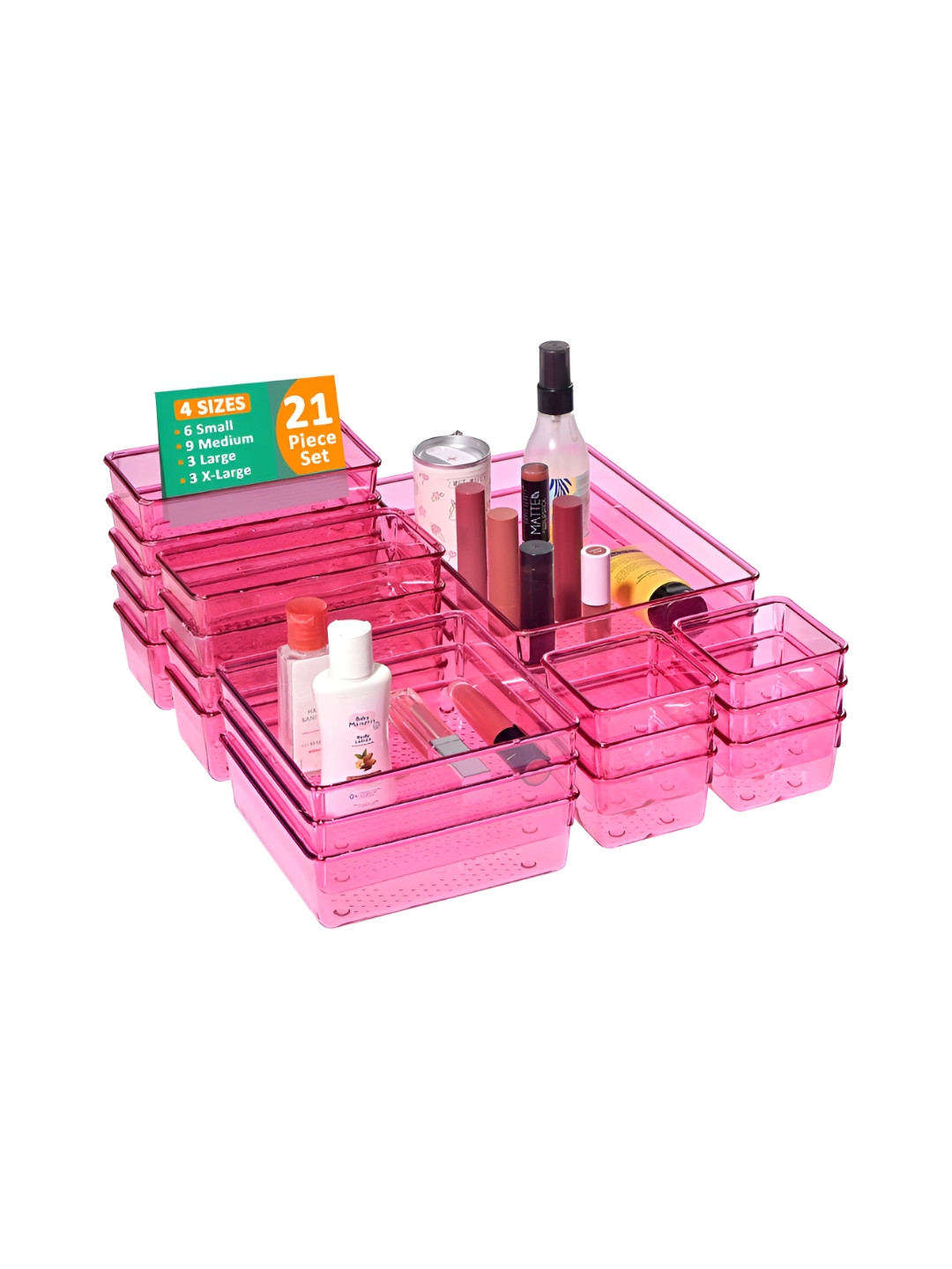 Aura Pink 21 Pieces Makeup Organisers