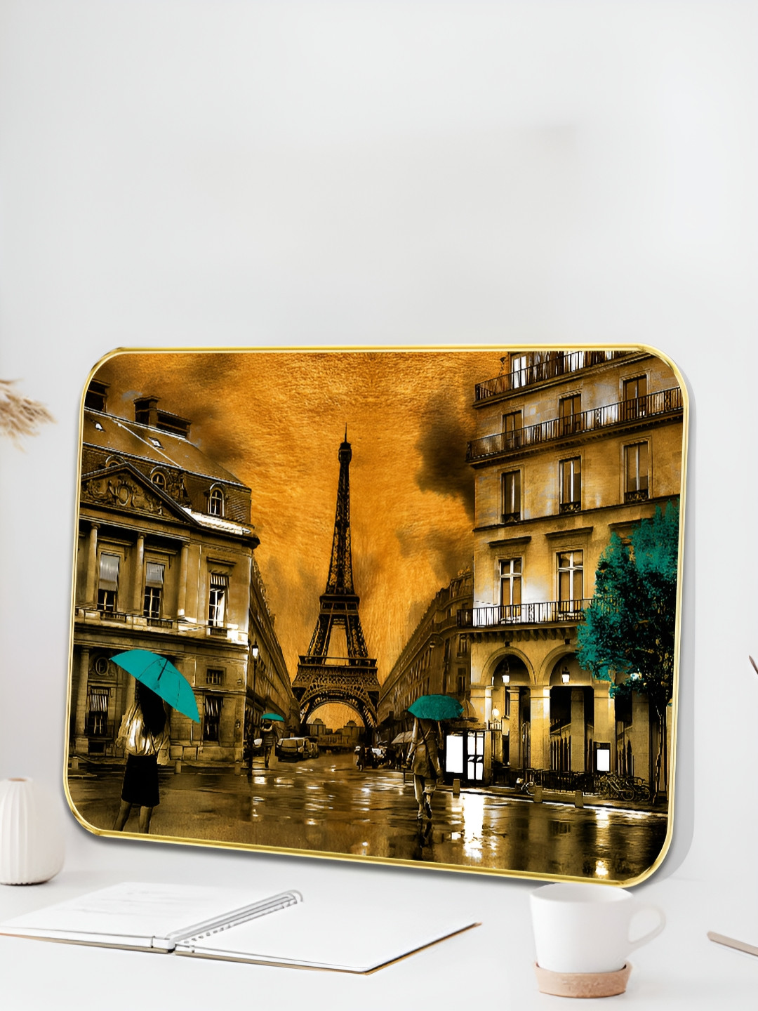 SAF Yellow & Brown Eiffel Tower Printed Wall Art