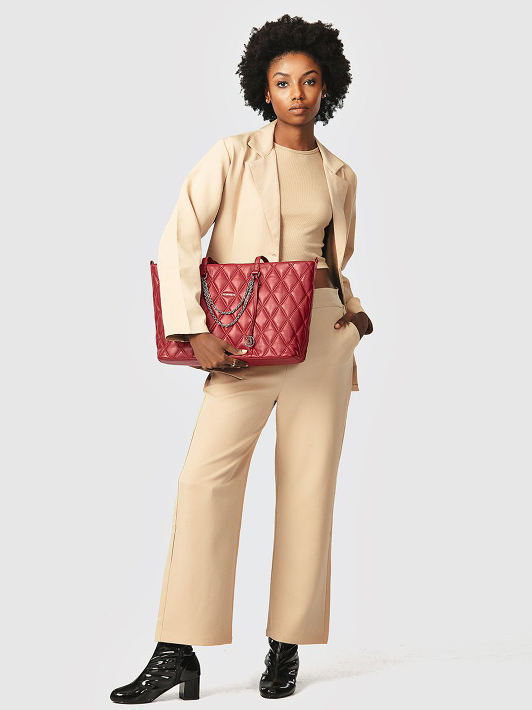 SENNES Grazia Leather Oversized Tote Bag With Quilted