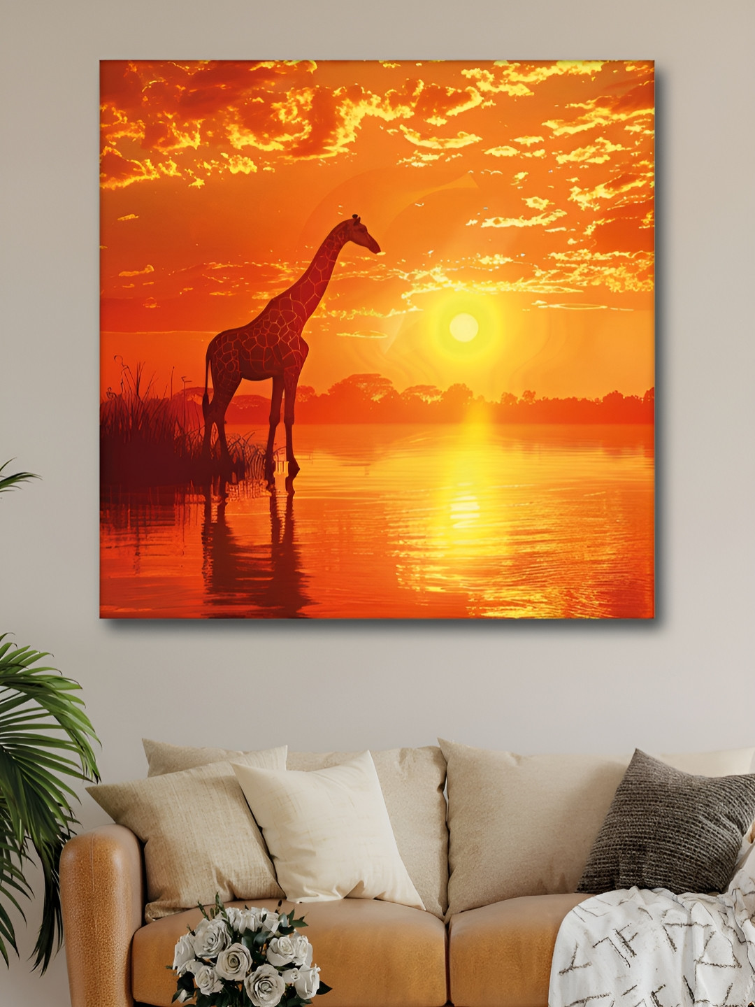 Myntra Elegant Homes Yellow & Orange Animal Printed Canvas Wall Art