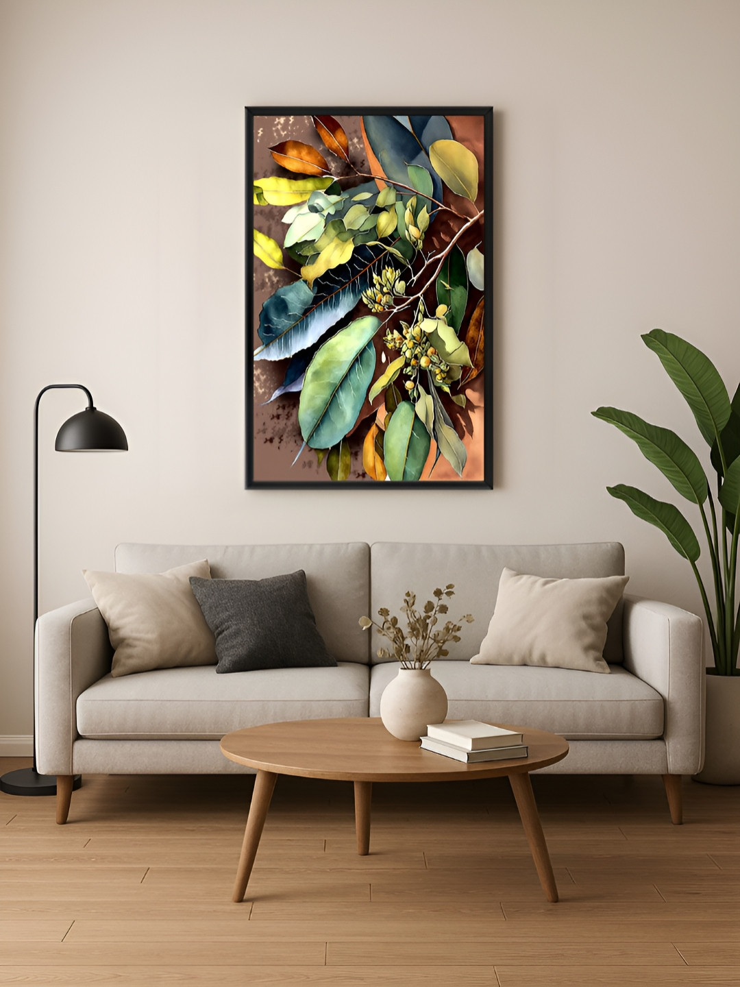 999Store Green & Black Botanical Printed Canvas Wall Art