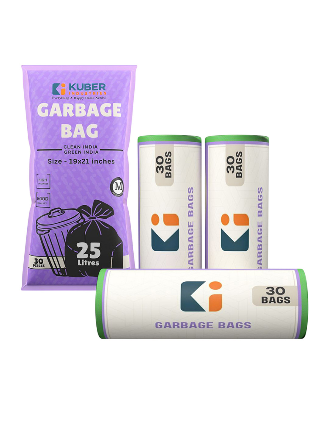 Kuber Industries 90 Pieces Green Premium Garbage Dustbin Poly Bag