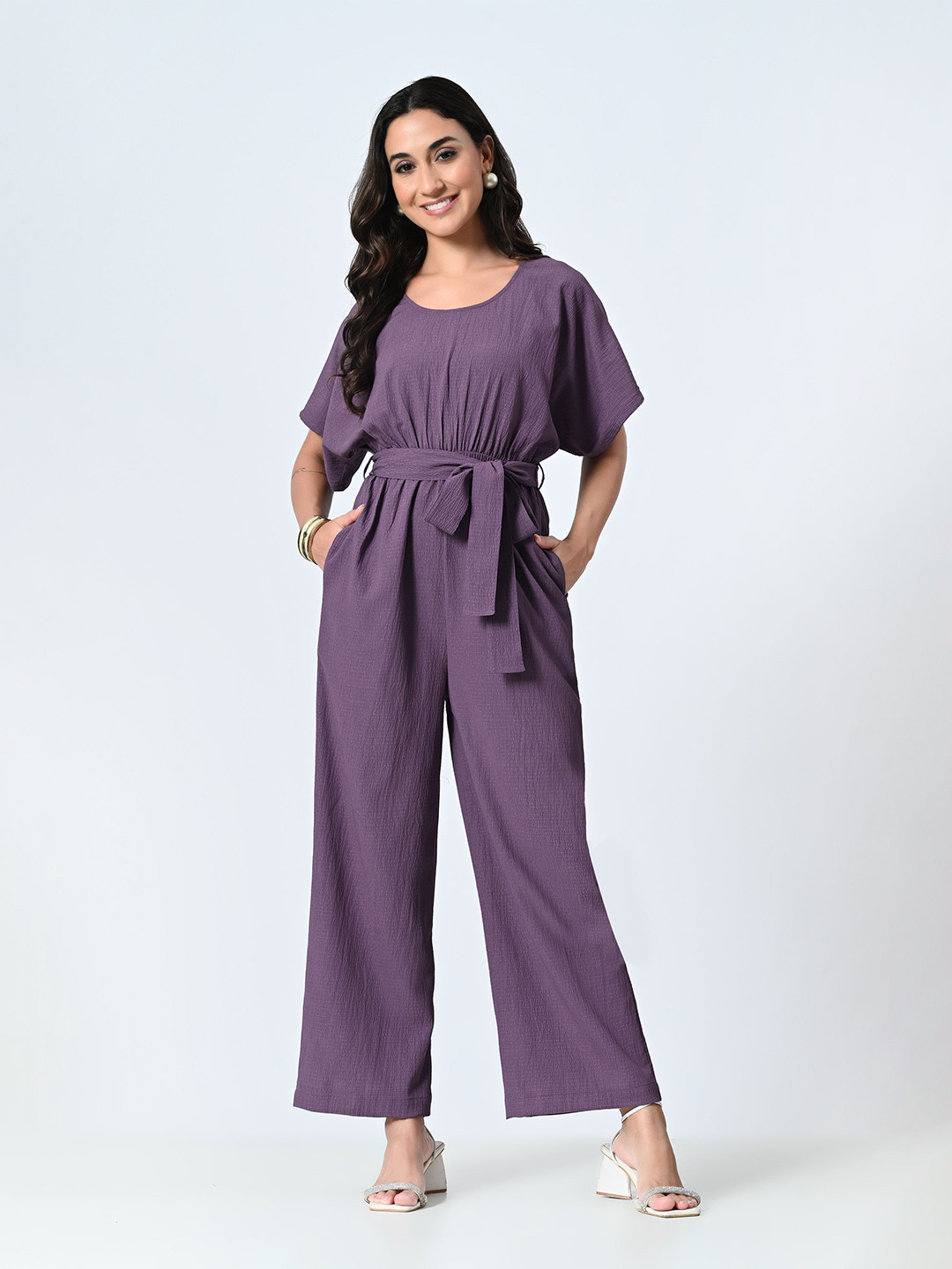 OTIRA Women Solid Short Sleeves Basic Jumpsuit