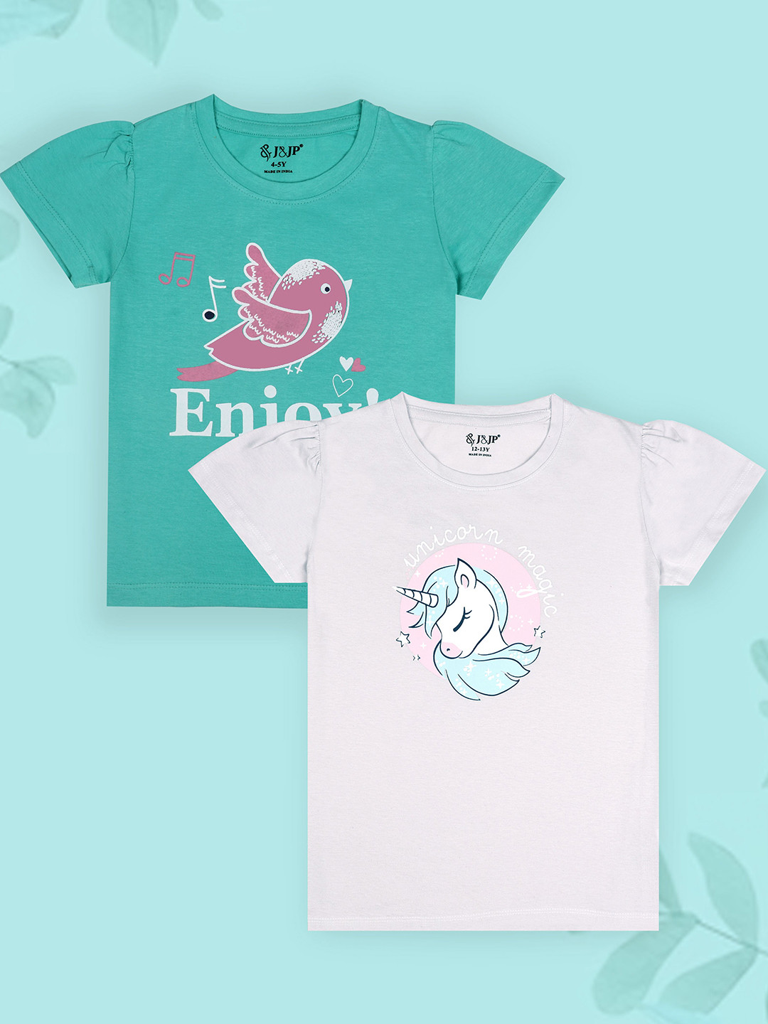 J&JP Girls Pack of 2 Printed Tropical Applique T-shirts