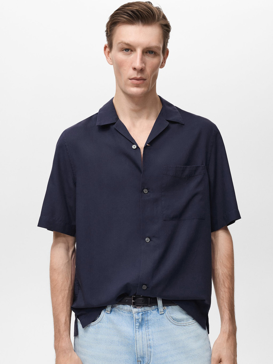 MANGO MAN Cuban Collar Chest Pocket Detail Shirt