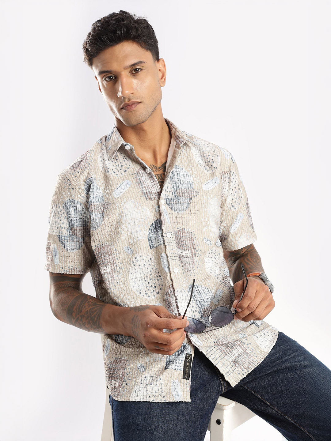 BS BLUE SQUAD Abstract Printed Casual Shirt