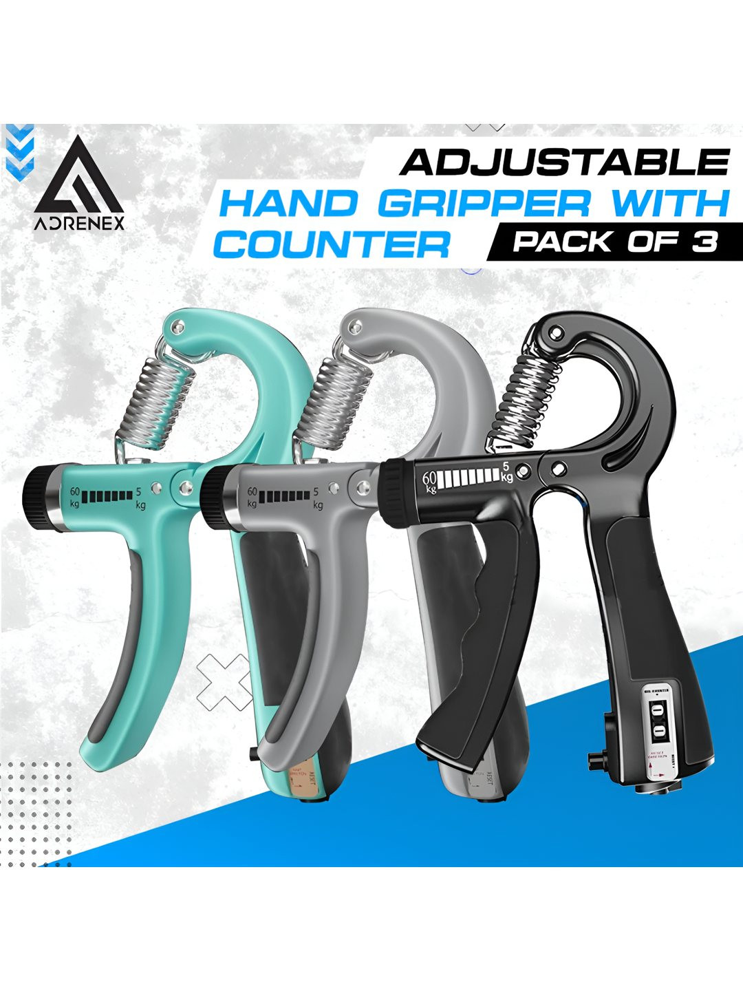 ADRENEX Pack Of 3 Hand Gripper With Counter
