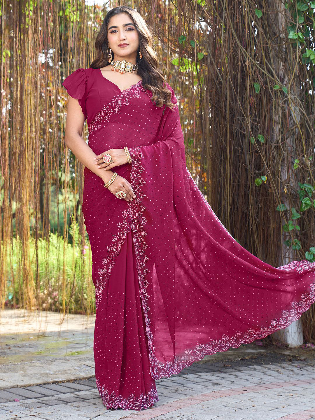 FABMORA Stone Swarovski Work Sarees