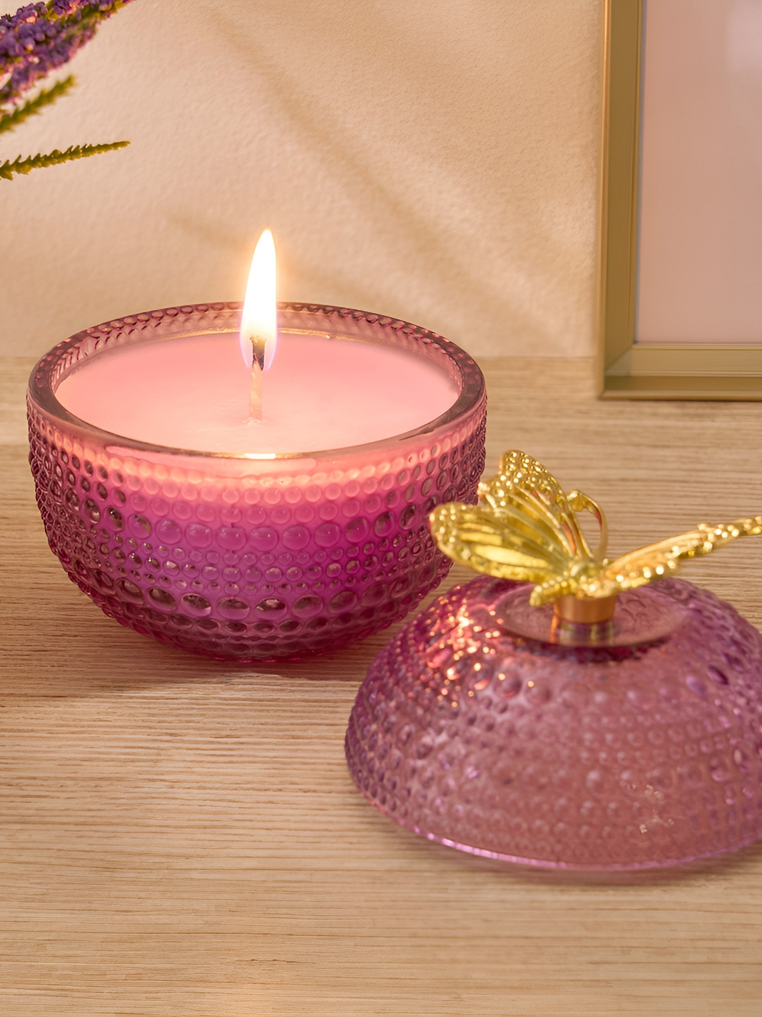 Home Centre Butterfly Redolence 1 Wick Lavender Geometric Geometric Regular Jar Candles