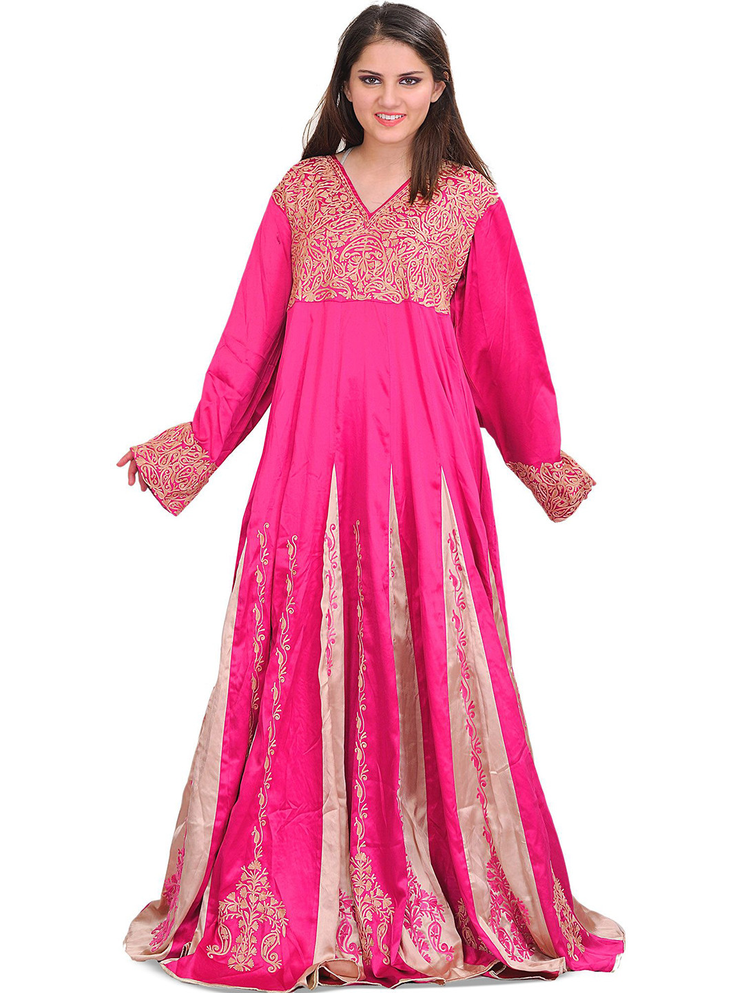 Exotic India Embroidered Satin Maxi Dress