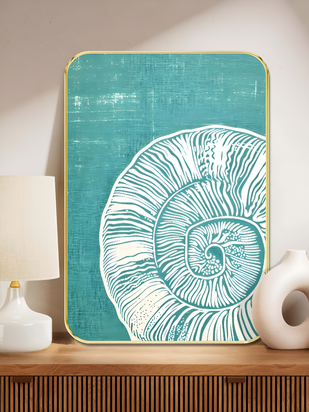 SAF Sea Green & White Premium Seashell Sparkle Wooden Wall Art