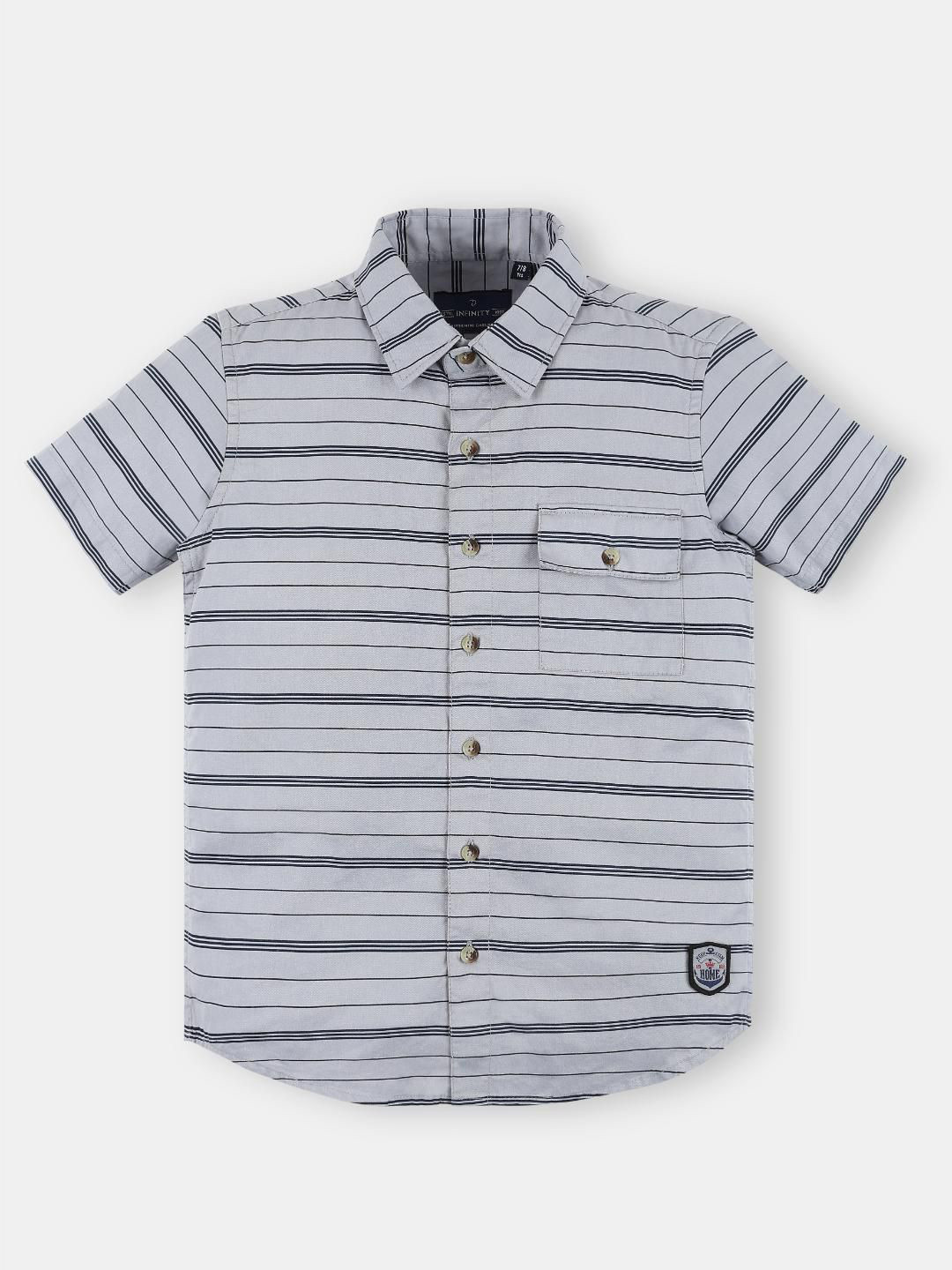 Infinity Boys Stripes Spread Collar Short Sleeves Pure Cotton Tailored Fit Shirt