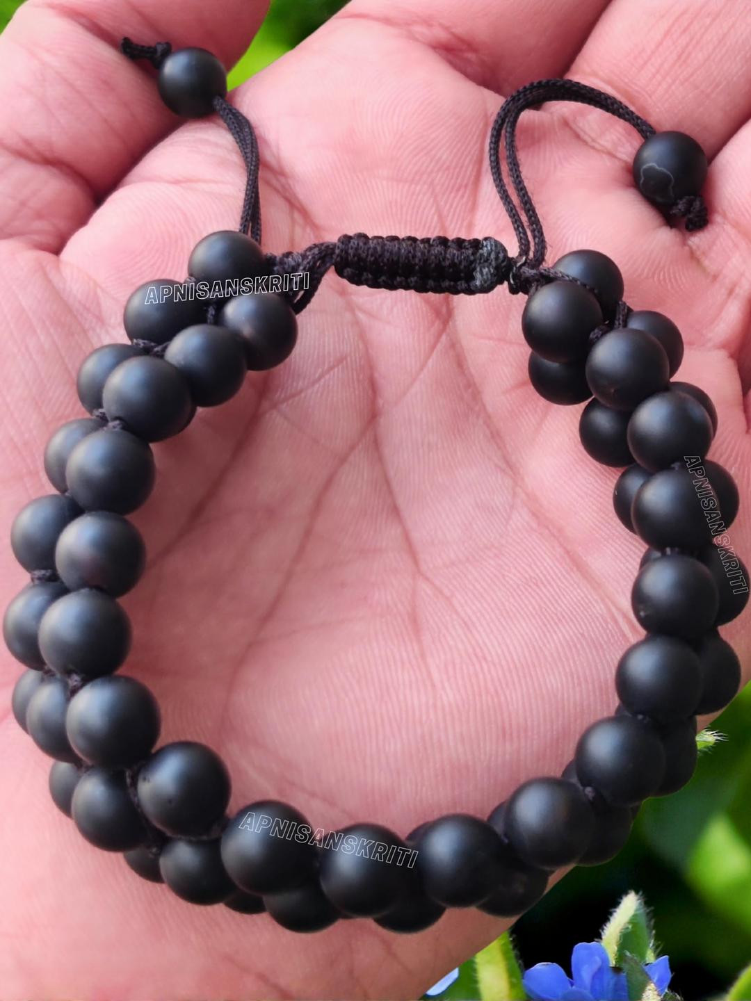 Apnisanskriti Unisex Black Matte Triple Layer Stone Bracelet