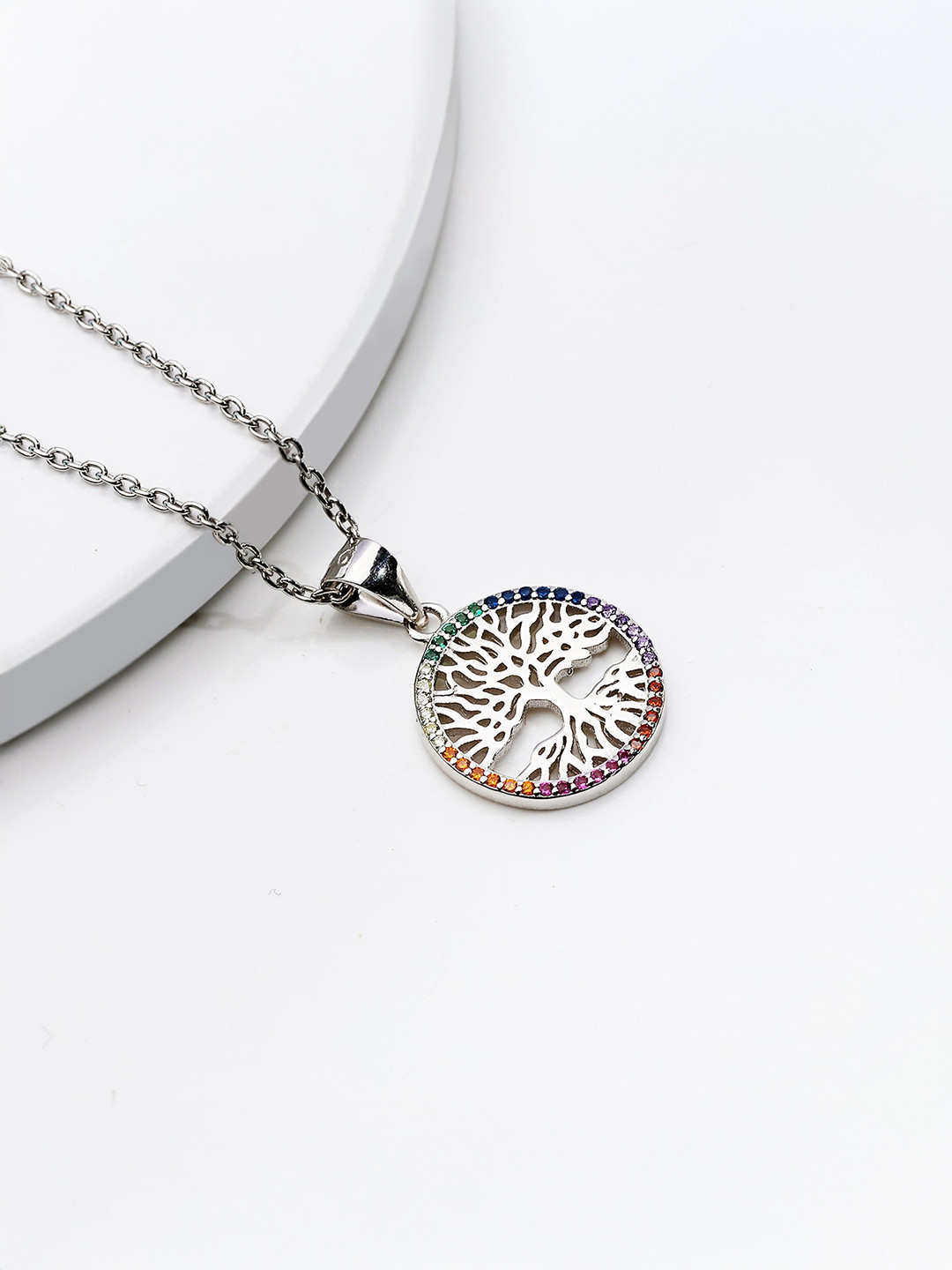 GIVA 925 Sterling Silver Rhodium-Plated Rainbow Tree Of Life Pendant With Chain
