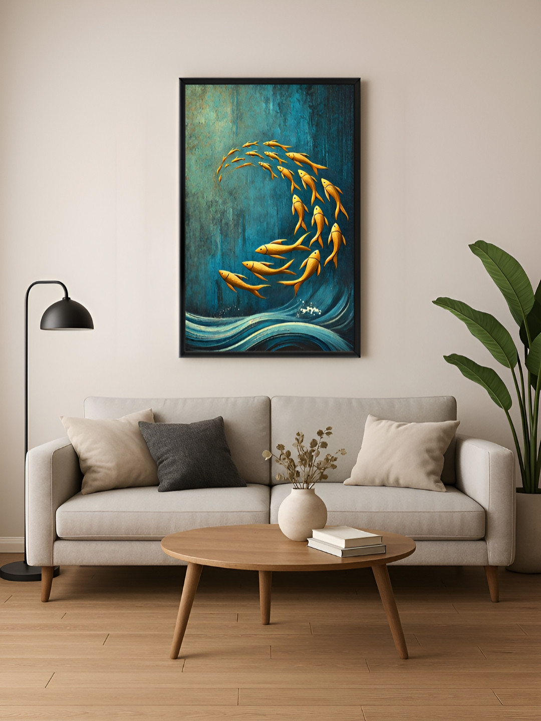 999Store Blue & Yellow Golden Fish Swimming Canvas Wall Art