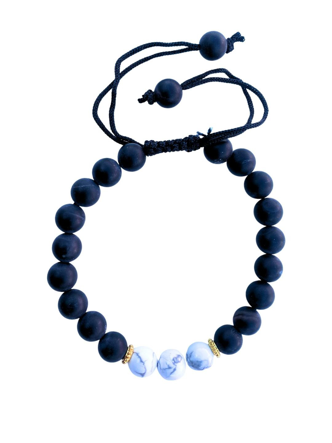 Apnisanskriti Unisex Black Onyx Matt Howlite Stone Bracelet