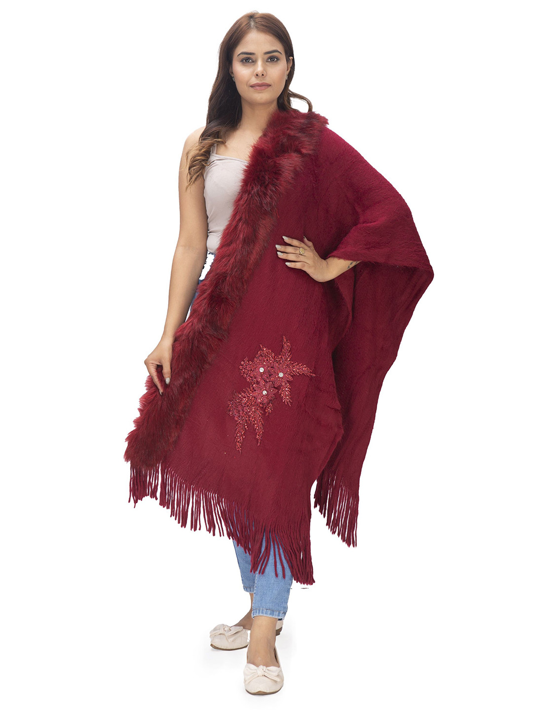 Manra Women Solid Tasselled Border Stole
