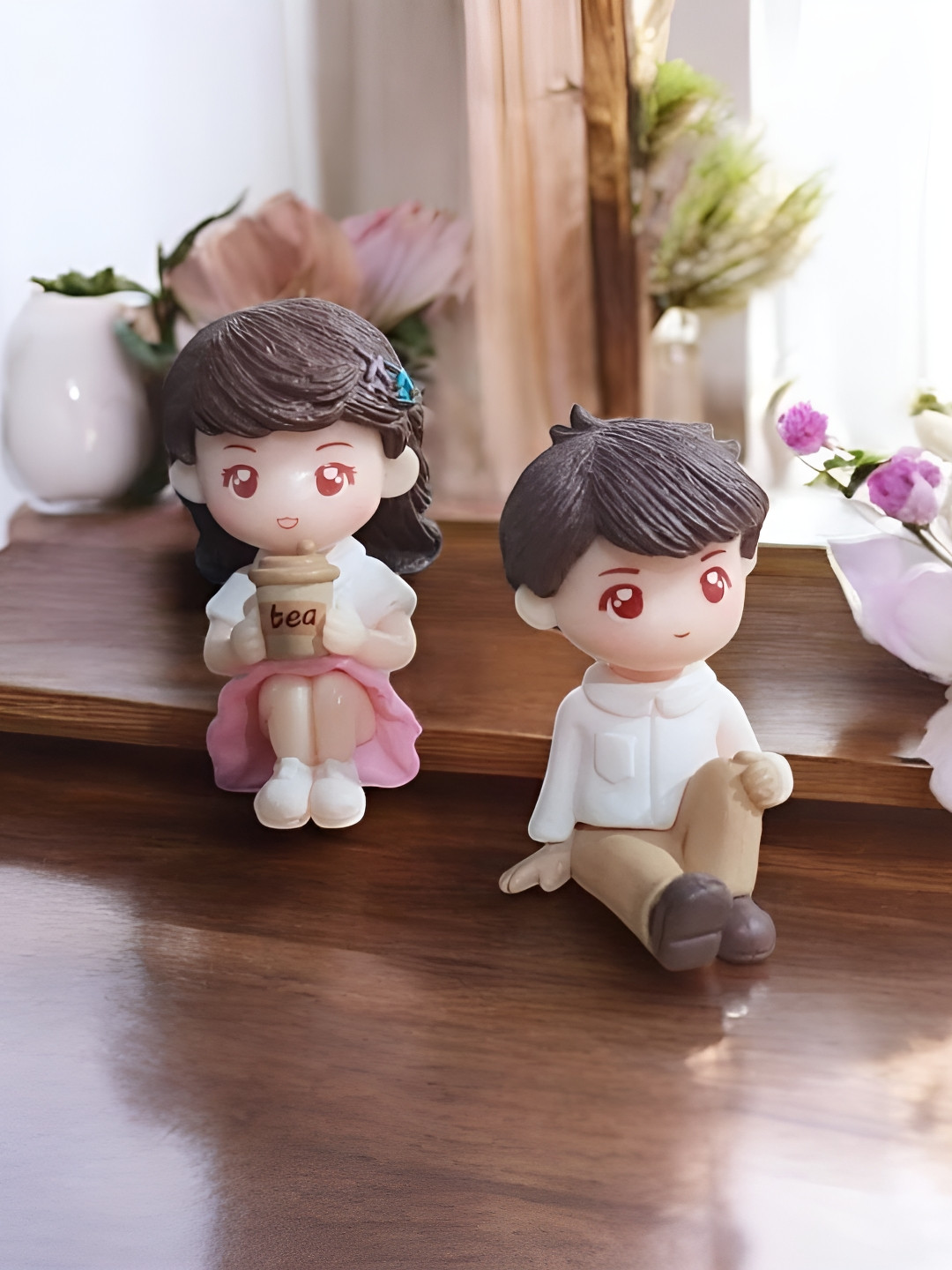 Go Hooked Couple Pink Polyresin Natural Living Room Set of 2 Small Showpieces - 2.2 Inches