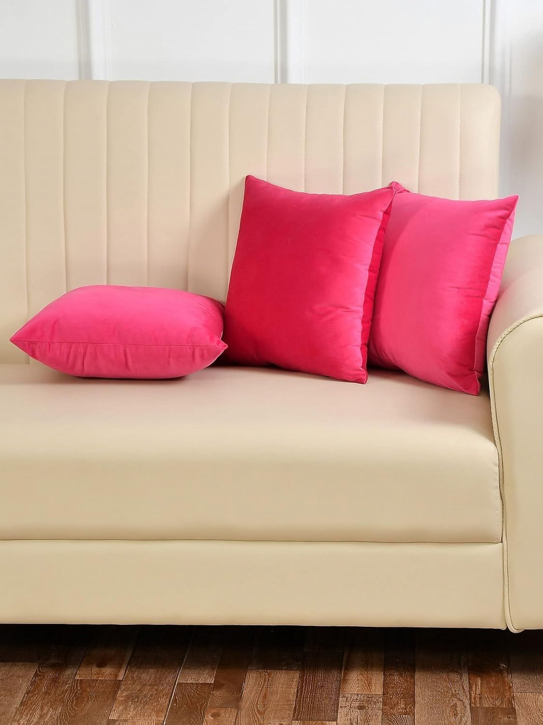 Yellow Weaves Pink Velvet Reversible 3 Pcs Square Cushion Covers - 19.7 x 19.7 In
