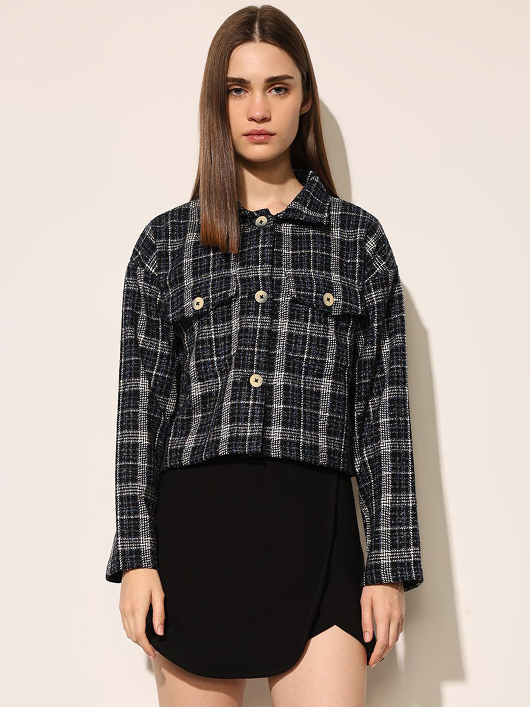 ONLY Women Checked Spread Collar Tailored Jacket