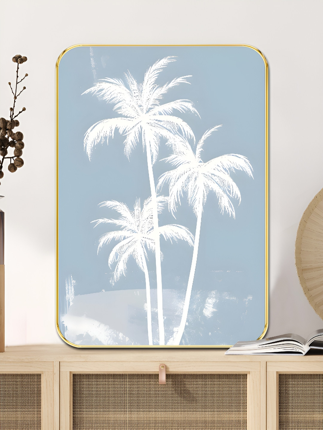 SAF Palm Tree Wood Wall Rectangle Paintings Wall Art - 24 x 18 In