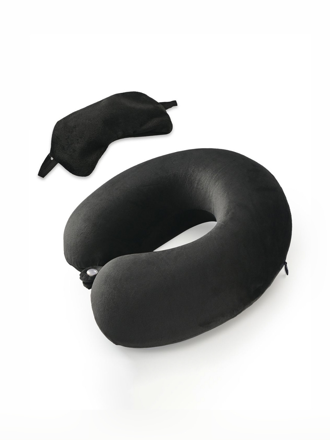 Myntra Elegant Homes Black Solid Cotton Set of 2 Firm Memory Foam Travel Pillow with Eye Mask-31 x 11 x 31 cm