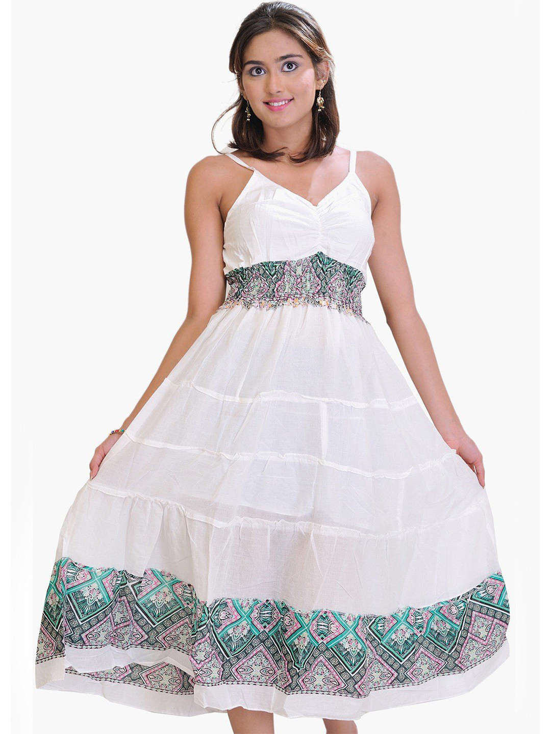 Exotic India Print A-Line Midi Dress