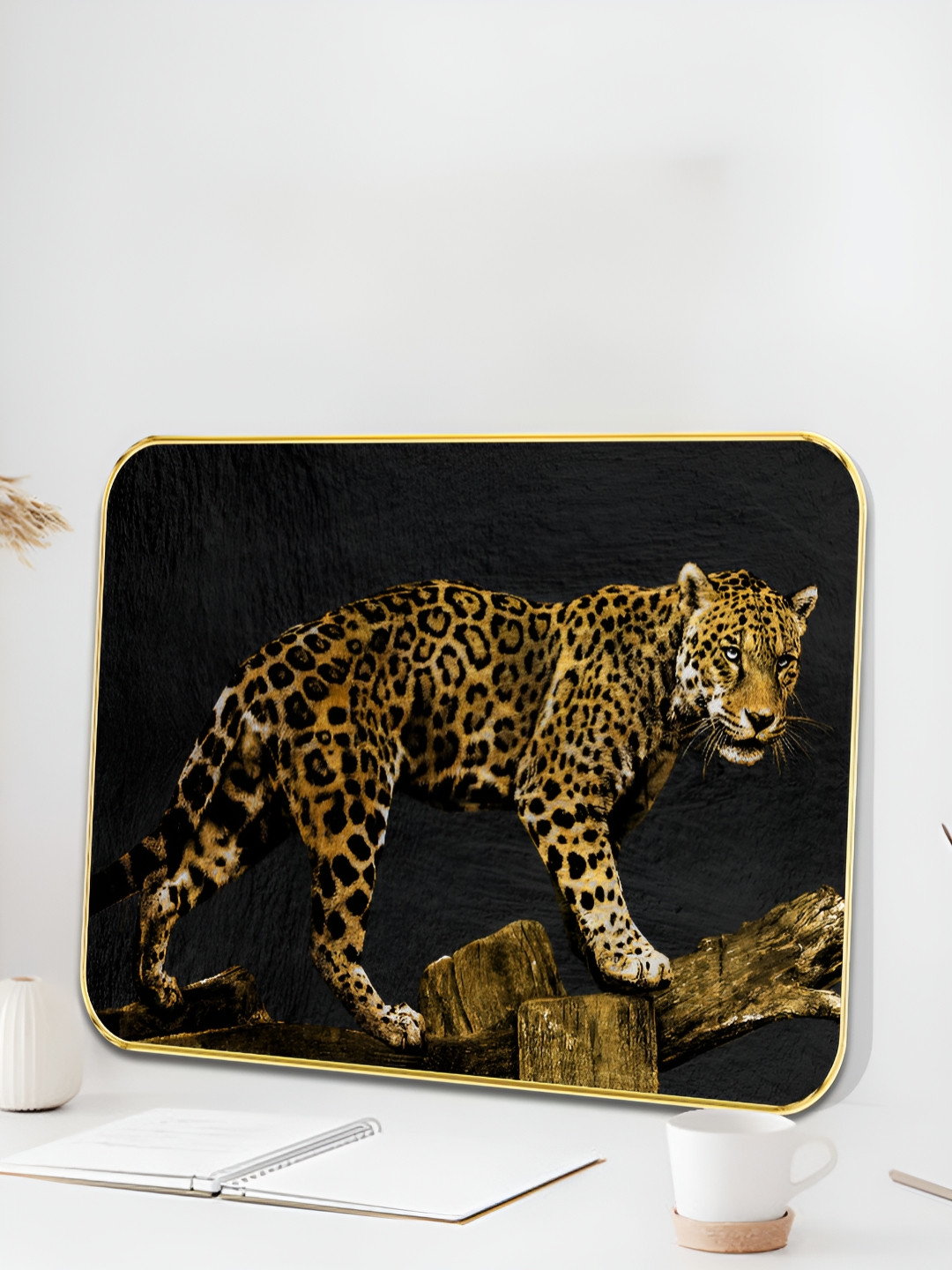 SAF Luxury Jaguar Wood Wall Rectangle Paintings Wall Art -18 x 24 In