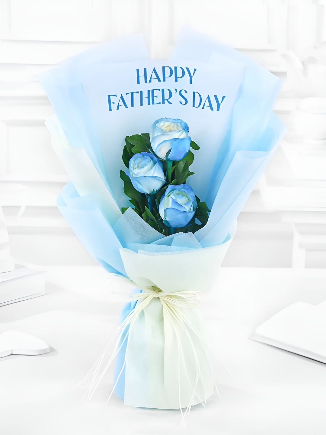 fnp 3-Pcs blue Roses Fresh Flowers Bouquet Father's Day Gift
