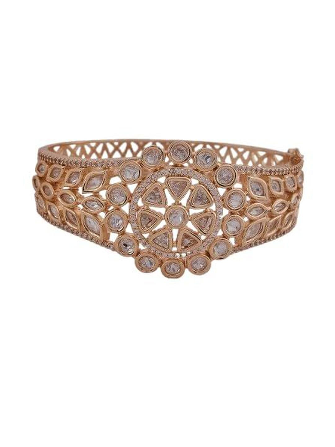 KAYRAH Women Gold-Plated Cubic Zirconia Studded Cuff Bracelet
