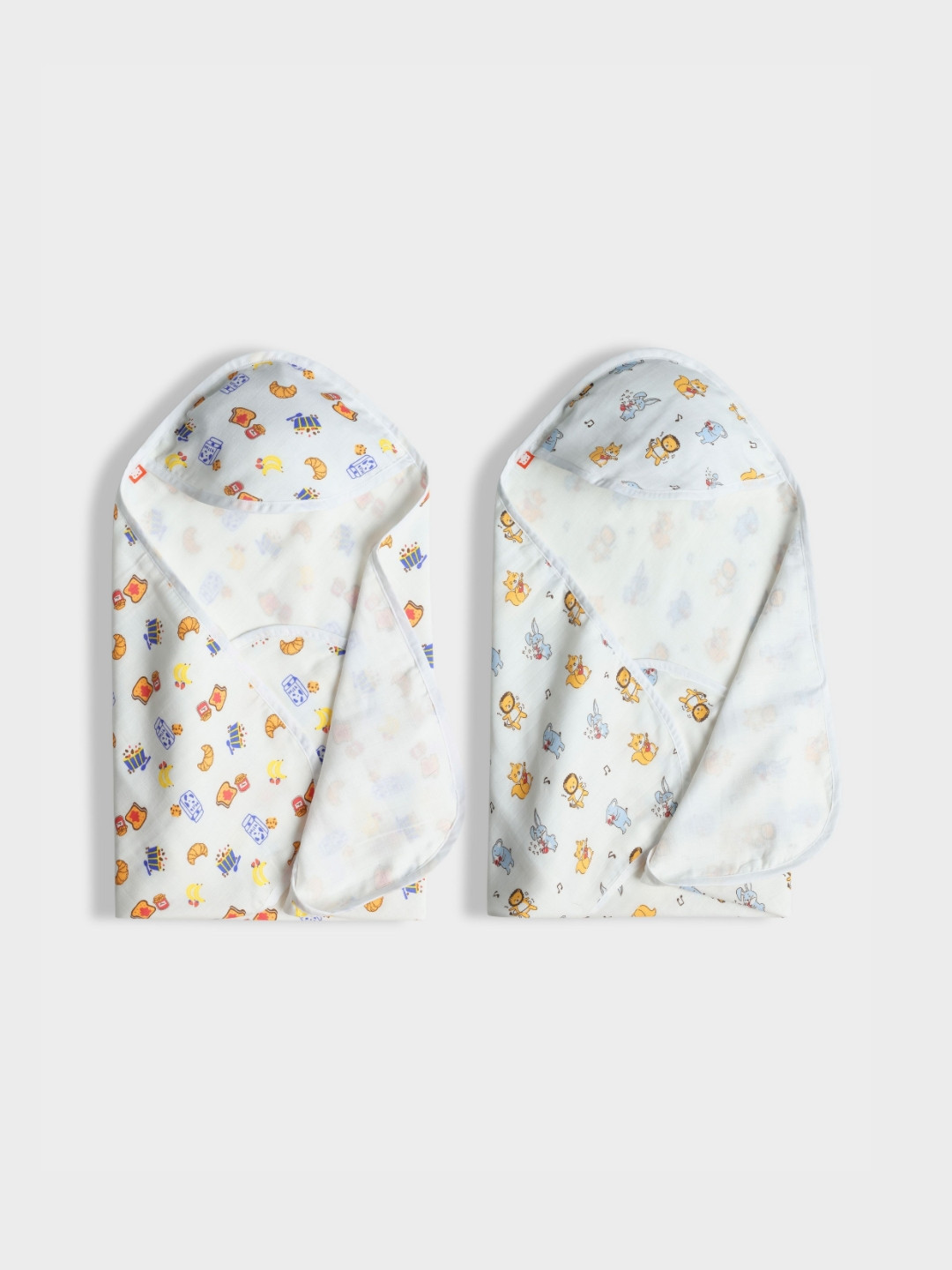 Orange Sugar White & Blue 2 Pieces Printed Cotton 110 GSM Bath Towel