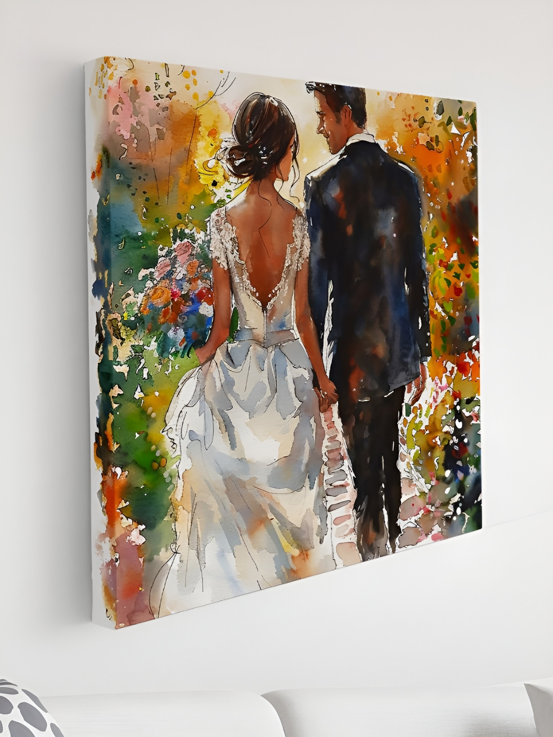 SAF Romantic Wedding Couple Canvas Wall Square Paintings Wall Art - 24 x 24 In