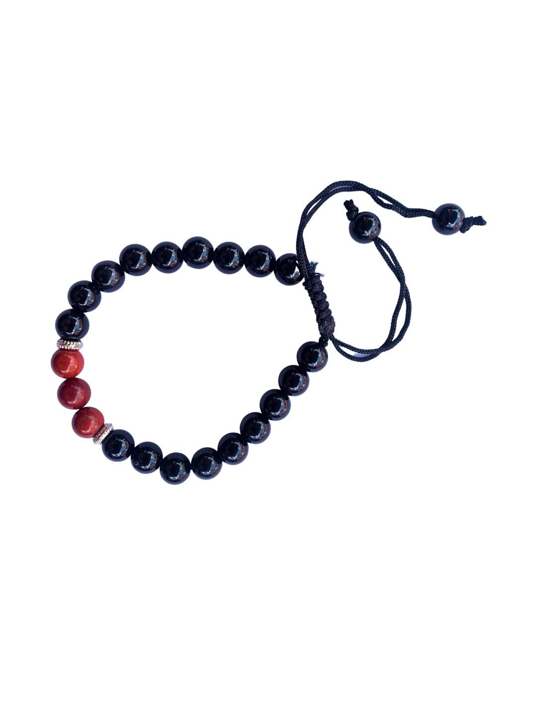 Apnisanskriti Unisex Black Onyx Shine Red Jasper Stone Bracelet
