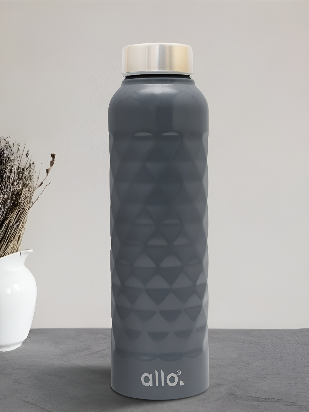 Allo Dark Grey Stainless Steel Leakproof Diamond Cap Water Bottle 1000 ml