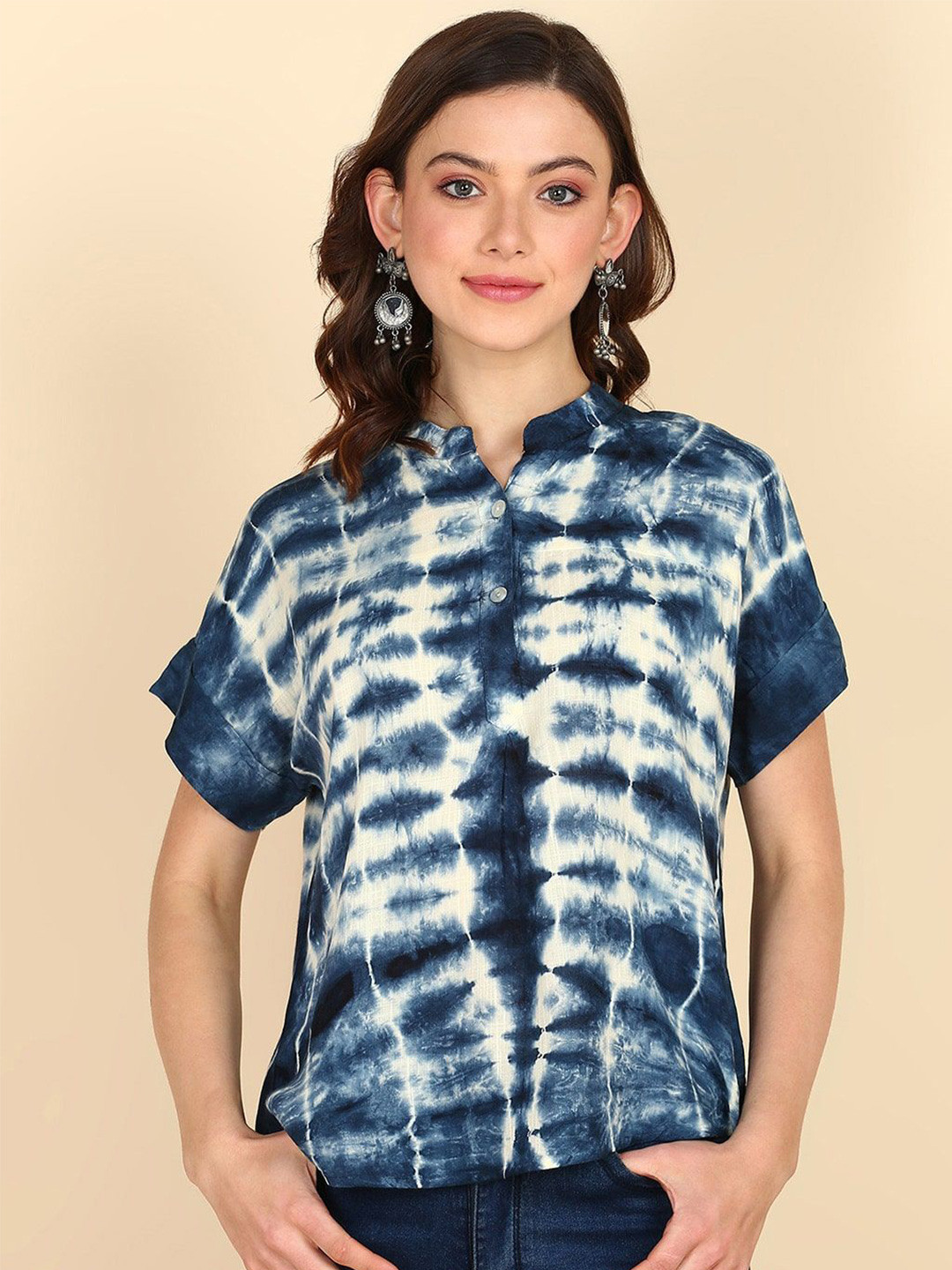 CORSICA Women Tie and Dye Mandarin Collar Top