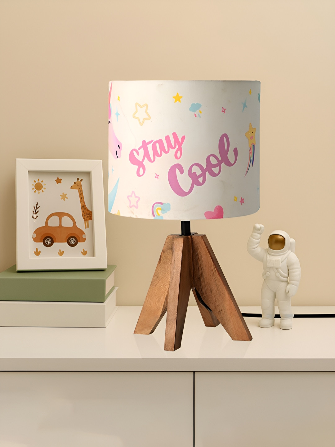 Myntra Elegant Homes Engineered Wood Cylindrical Shaped Table Lamp